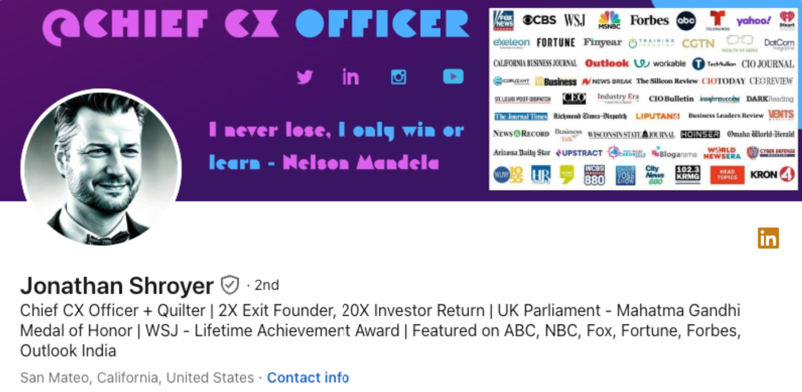 Jonathan Shroyer LinkedIn profile evidence